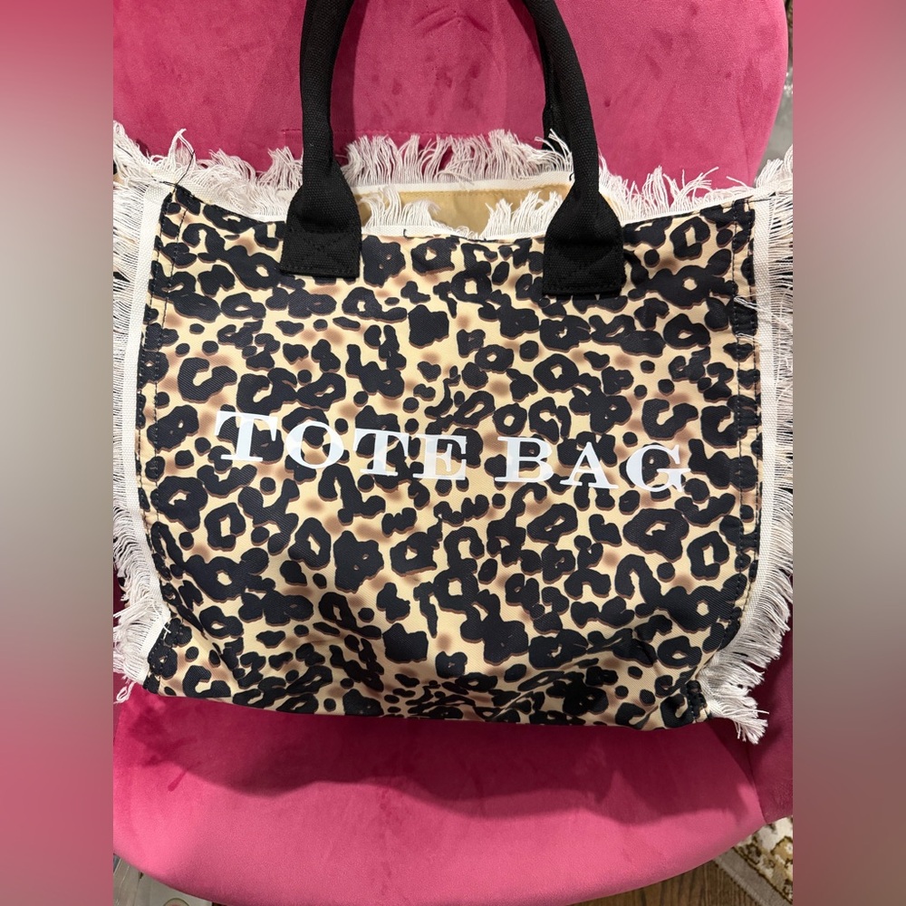 Leopard Print Tote Bag - Beige and Black